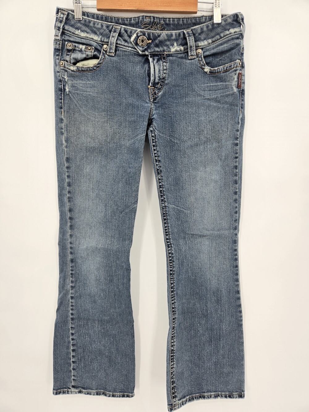 Vtg Y2K Silver Tuesday Jeans Distressed Low Rise Bootcut Cowgirl Chic Size 32/33